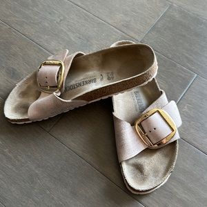 Birkenstock big buckle Madrid sandals, rose gold strap